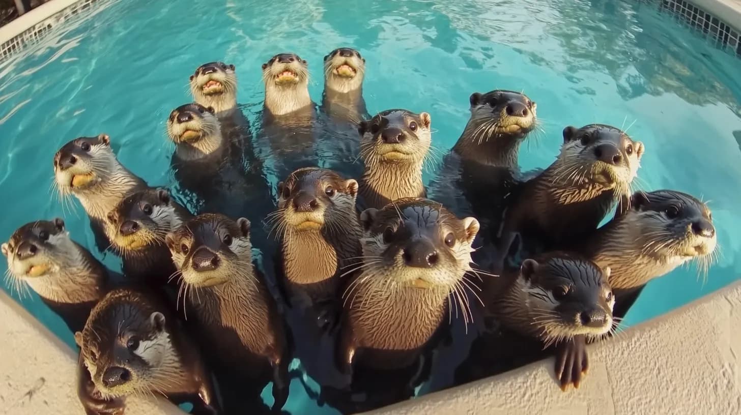 Gang of Otters Storms Backyard Pool – What They Leave Behind Leaves Family in Shock